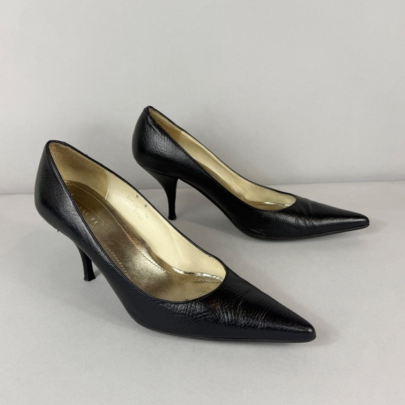 Coach Shoes - Coach Black Point Toe Pebbled Leather Amy Heels
